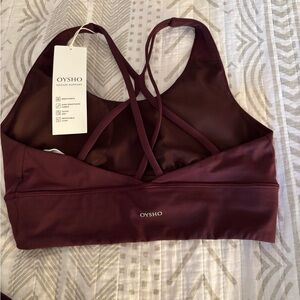 NWT Oysho medium support burgundy wine scrappy sports bra